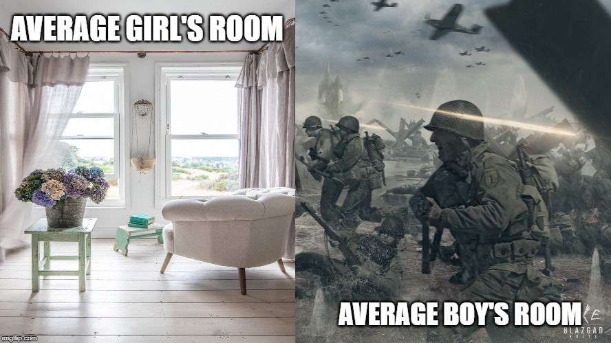 average girls room vs average boys room |  AVERAGE GIRL'S ROOM; AVERAGE BOY'S ROOM | image tagged in wierd,funny,war thunder,bedroom | made w/ Imgflip meme maker