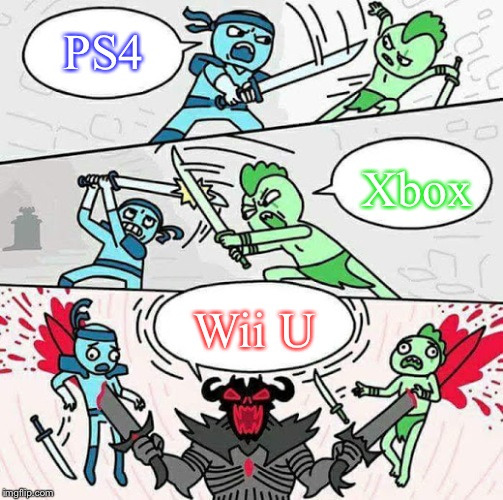 Sword fight | PS4; Xbox; Wii U | image tagged in sword fight | made w/ Imgflip meme maker
