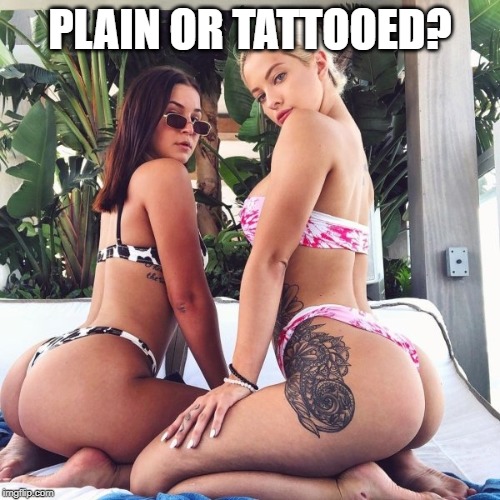 What's your pleasure? | PLAIN OR TATTOOED? | image tagged in when you see the booty | made w/ Imgflip meme maker