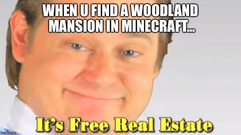 Minecraft Real Estate | WHEN U FIND A WOODLAND MANSION IN MINECRAFT... | image tagged in memes,it's free real estate | made w/ Imgflip meme maker