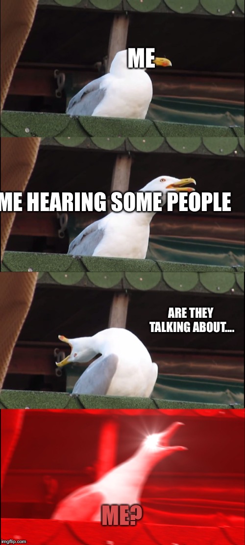 Inhaling Seagull Meme | ME; ME HEARING SOME PEOPLE; ARE THEY TALKING ABOUT.... ME? | image tagged in memes,inhaling seagull | made w/ Imgflip meme maker