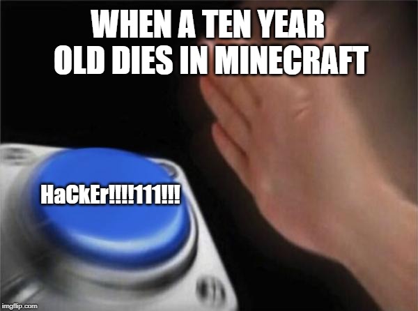 Blank Nut Button | WHEN A TEN YEAR OLD DIES IN MINECRAFT; HaCkEr!!!!111!!! | image tagged in memes,blank nut button | made w/ Imgflip meme maker