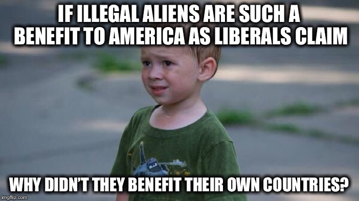 Comfused | IF ILLEGAL ALIENS ARE SUCH A BENEFIT TO AMERICA AS LIBERALS CLAIM; WHY DIDN’T THEY BENEFIT THEIR OWN COUNTRIES? | image tagged in comfused,illegal immigration,democrats,liberal logic | made w/ Imgflip meme maker