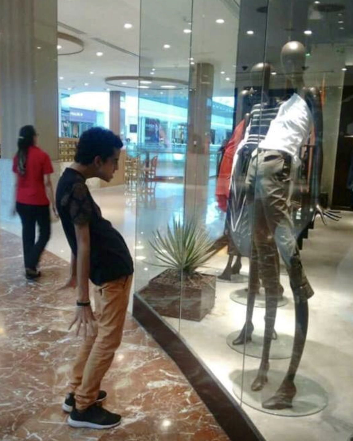 Mall Kid And Mannequin Blank Meme Template