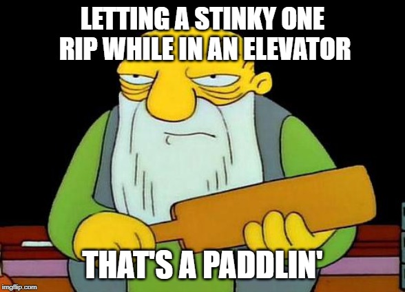 You Better Believe That's a Paddlin | LETTING A STINKY ONE RIP WHILE IN AN ELEVATOR; THAT'S A PADDLIN' | image tagged in memes,that's a paddlin' | made w/ Imgflip meme maker