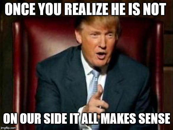 Trump sucks | ONCE YOU REALIZE HE IS NOT; ON OUR SIDE IT ALL MAKES SENSE | image tagged in donald trump | made w/ Imgflip meme maker