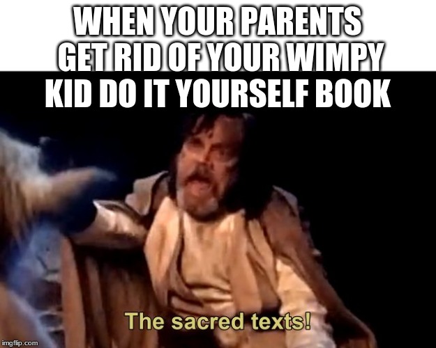 The sacred texts! | WHEN YOUR PARENTS GET RID OF YOUR WIMPY KID DO IT YOURSELF BOOK | image tagged in the sacred texts | made w/ Imgflip meme maker