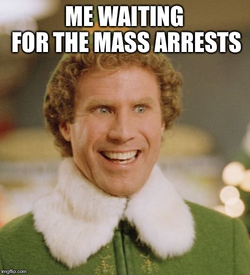 Buddy The Elf Meme | ME WAITING FOR THE MASS ARRESTS | image tagged in memes,buddy the elf | made w/ Imgflip meme maker