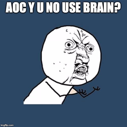 Y U No Meme | AOC Y U NO USE BRAIN? | image tagged in memes,y u no | made w/ Imgflip meme maker