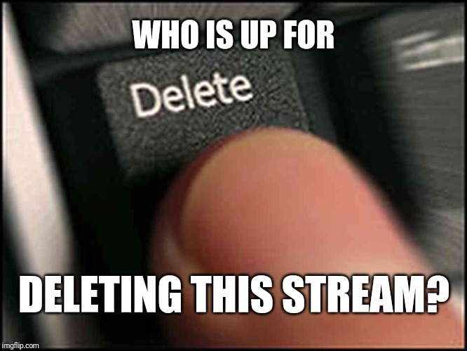 Delete Button | WHO IS UP FOR; DELETING THIS STREAM? | image tagged in delete button | made w/ Imgflip meme maker