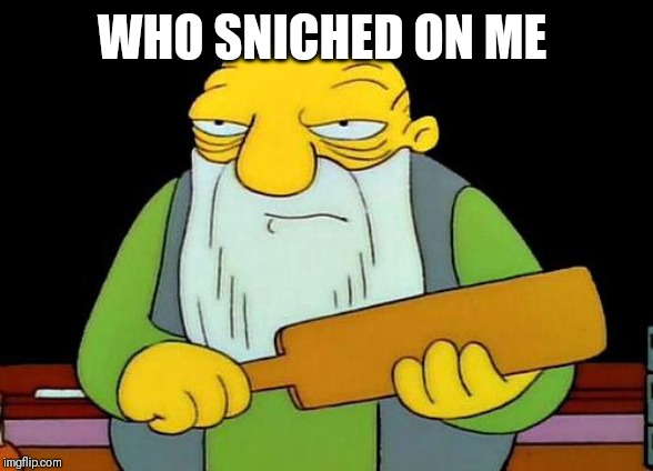 That's a paddlin' | WHO SNICHED ON ME | image tagged in memes,that's a paddlin' | made w/ Imgflip meme maker