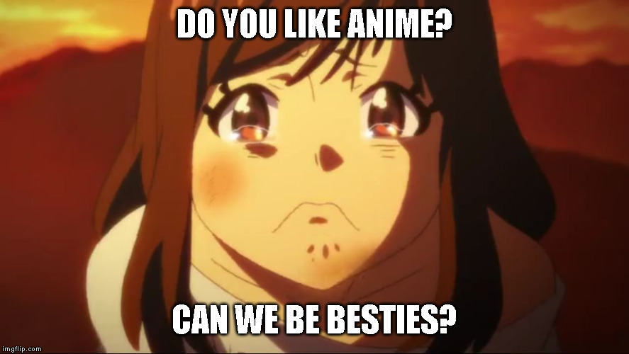 Sad anime face 1 | DO YOU LIKE ANIME? CAN WE BE BESTIES? | image tagged in sad anime face 1 | made w/ Imgflip meme maker
