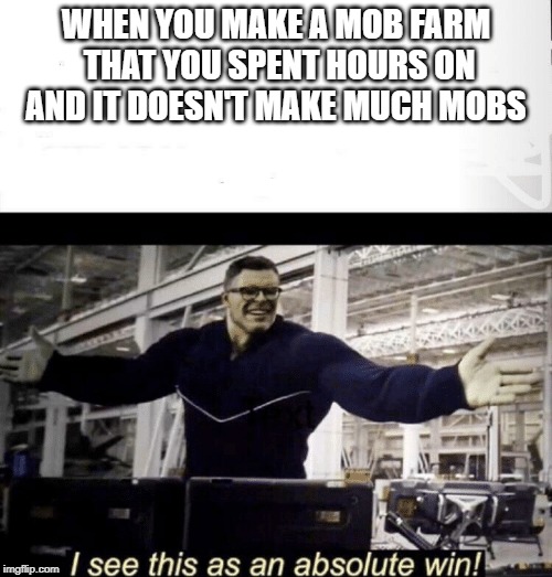I see this as an absolute win | WHEN YOU MAKE A MOB FARM THAT YOU SPENT HOURS ON AND IT DOESN'T MAKE MUCH MOBS | image tagged in i see this as an absolute win | made w/ Imgflip meme maker