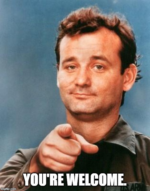Bill Murray You're Awesome | YOU'RE WELCOME. | image tagged in bill murray you're awesome | made w/ Imgflip meme maker