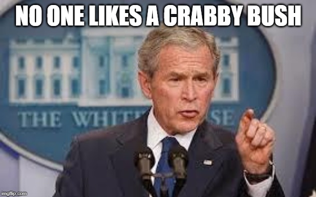 George Bush | NO ONE LIKES A CRABBY BUSH | image tagged in george bush | made w/ Imgflip meme maker