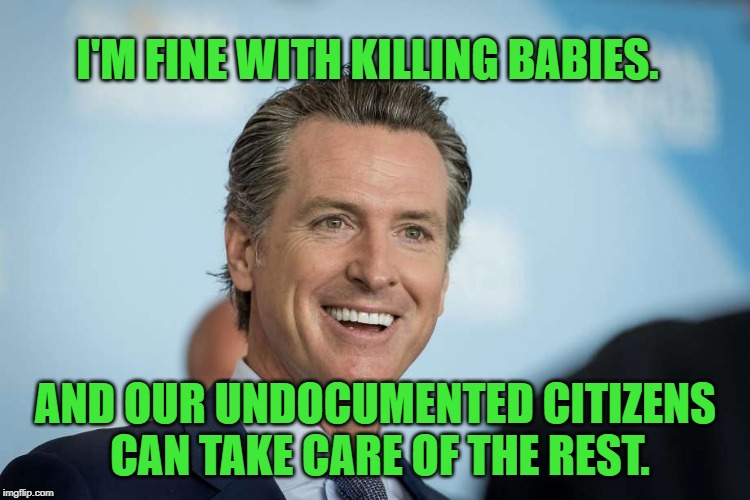 Gavin Newsom | I'M FINE WITH KILLING BABIES. AND OUR UNDOCUMENTED CITIZENS CAN TAKE CARE OF THE REST. | image tagged in gavin newsom | made w/ Imgflip meme maker