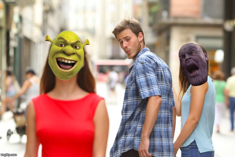 Shreck over Thanos | image tagged in memes,distracted boyfriend | made w/ Imgflip meme maker