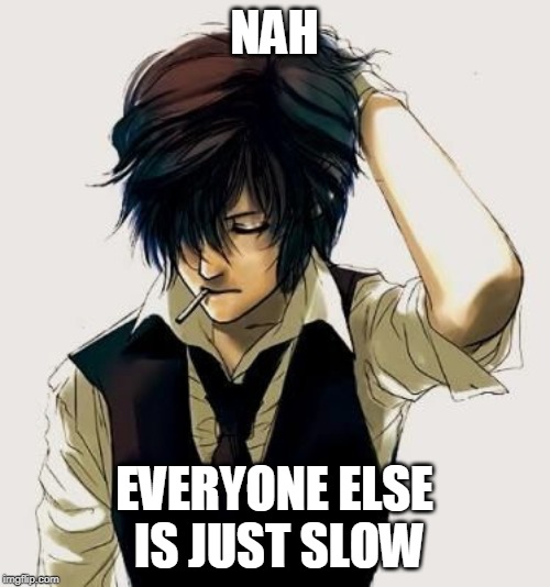 Anime guy | NAH EVERYONE ELSE IS JUST SLOW | image tagged in anime guy | made w/ Imgflip meme maker