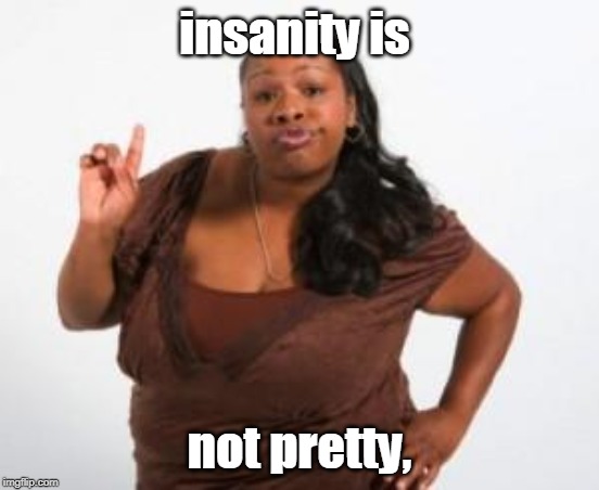 Angry Black Woman | insanity is not pretty, | image tagged in angry black woman | made w/ Imgflip meme maker