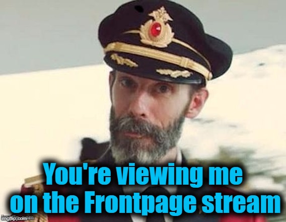 Captain Obvious | You're viewing me on the Frontpage stream | image tagged in captain obvious | made w/ Imgflip meme maker