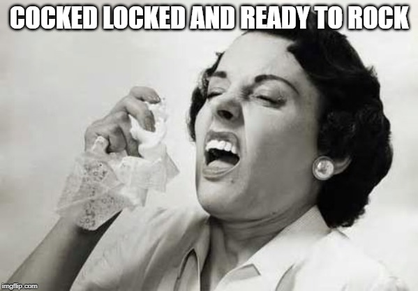 Sneezing  | COCKED LOCKED AND READY TO ROCK | image tagged in sneezing | made w/ Imgflip meme maker