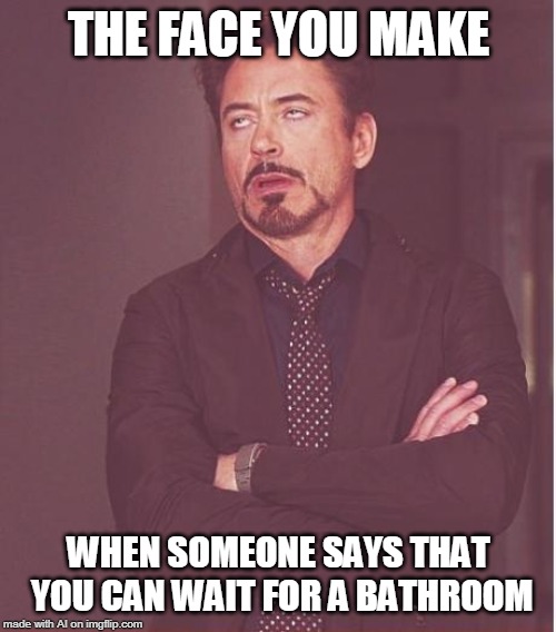 A.I can't wait to use the bathroom | THE FACE YOU MAKE; WHEN SOMEONE SAYS THAT YOU CAN WAIT FOR A BATHROOM | image tagged in memes,artificial intelligence,face you make robert downey jr | made w/ Imgflip meme maker