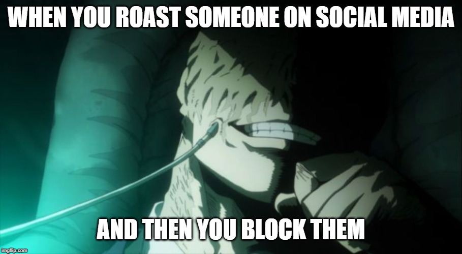 Everything is proceeding perfectly | WHEN YOU ROAST SOMEONE ON SOCIAL MEDIA; AND THEN YOU BLOCK THEM | image tagged in my hero academia,social media,twitter | made w/ Imgflip meme maker