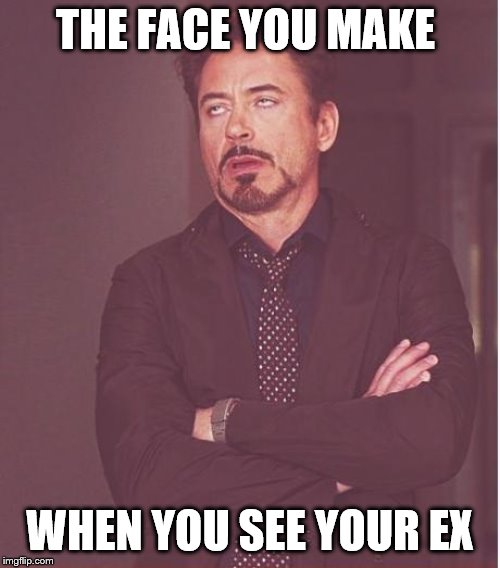 Face You Make Robert Downey Jr | THE FACE YOU MAKE; WHEN YOU SEE YOUR EX | image tagged in memes,face you make robert downey jr | made w/ Imgflip meme maker