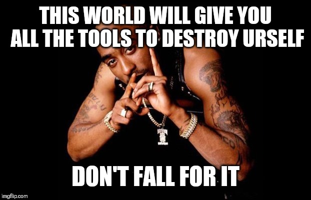 Jroc113 | THIS WORLD WILL GIVE YOU ALL THE TOOLS TO DESTROY URSELF; DON'T FALL FOR IT | image tagged in 2pac | made w/ Imgflip meme maker