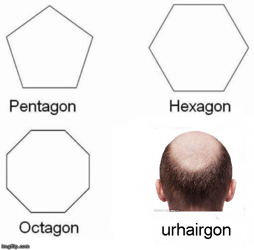 Pentagon Hexagon Octagon Meme | urhairgon | image tagged in memes,pentagon hexagon octagon | made w/ Imgflip meme maker