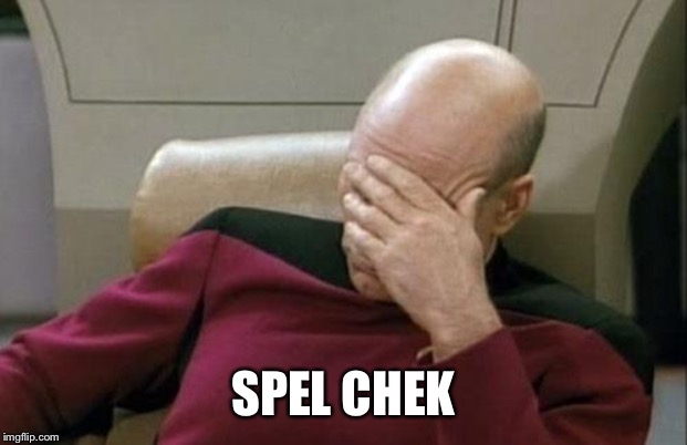 Captain Picard Facepalm Meme | SPEL CHEK | image tagged in memes,captain picard facepalm | made w/ Imgflip meme maker