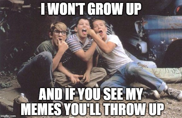Stand by Meme | I WON'T GROW UP; AND IF YOU SEE MY MEMES YOU'LL THROW UP | image tagged in sick,i don't care,grow up,memes | made w/ Imgflip meme maker