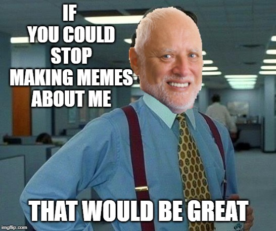 That Would Be Great | IF YOU COULD STOP MAKING MEMES ABOUT ME; THAT WOULD BE GREAT | image tagged in memes,funny,that would be great,hide the pain harold,stop,making memes | made w/ Imgflip meme maker