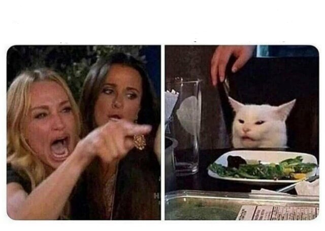 Cat at Dinner Blank Meme Template