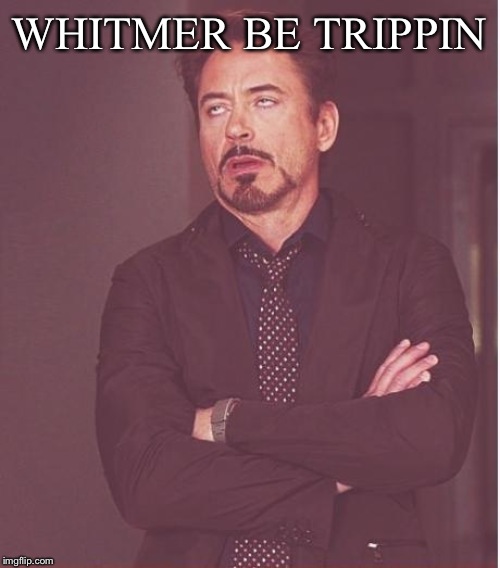 Face You Make Robert Downey Jr Meme | WHITMER BE TRIPPIN | image tagged in memes,face you make robert downey jr | made w/ Imgflip meme maker