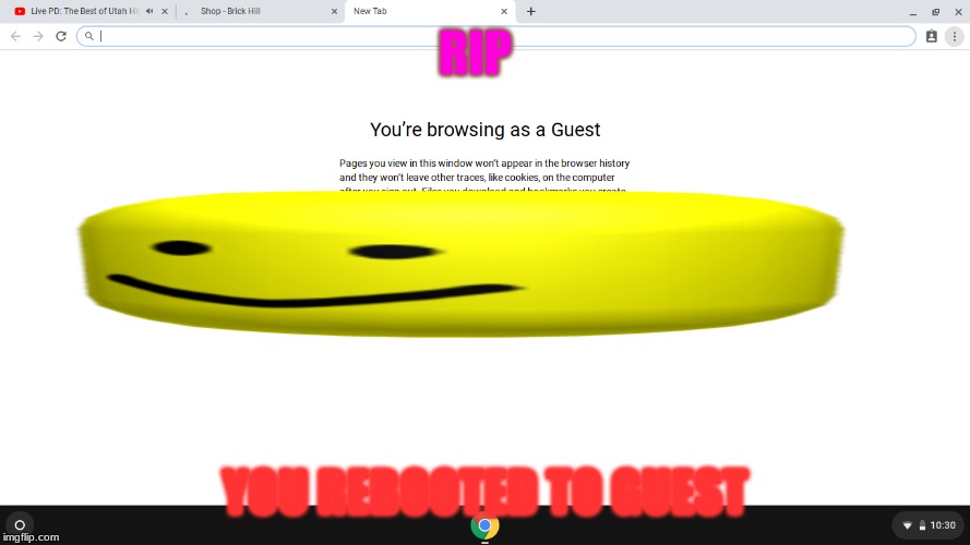 the browser rebooted to guest | RIP; YOU REBOOTED TO GUEST | image tagged in the browser rebooted to guest | made w/ Imgflip meme maker