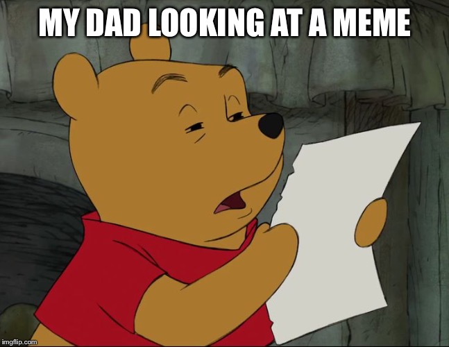 Winnie The Pooh | MY DAD LOOKING AT A MEME | image tagged in winnie the pooh | made w/ Imgflip meme maker