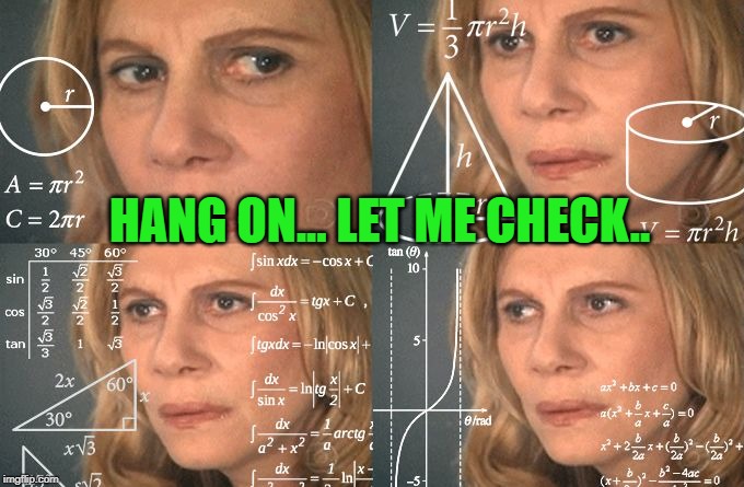 Calculating meme | HANG ON... LET ME CHECK.. | image tagged in calculating meme | made w/ Imgflip meme maker