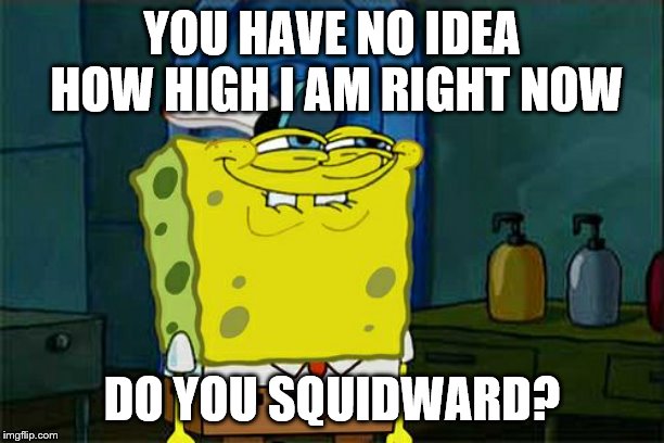 SpongeBob is a naughty boi | YOU HAVE NO IDEA HOW HIGH I AM RIGHT NOW; DO YOU SQUIDWARD? | image tagged in memes,dont you squidward | made w/ Imgflip meme maker