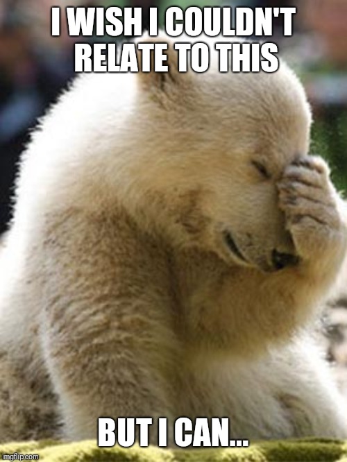 Facepalm Bear Meme | I WISH I COULDN'T RELATE TO THIS BUT I CAN... | image tagged in memes,facepalm bear | made w/ Imgflip meme maker