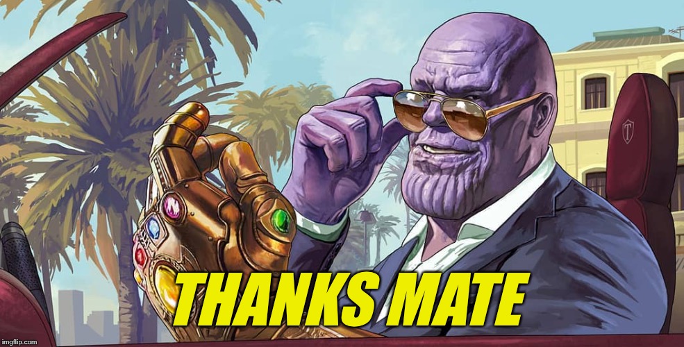 MadTitan your welcome | THANKS MATE | image tagged in madtitan your welcome | made w/ Imgflip meme maker