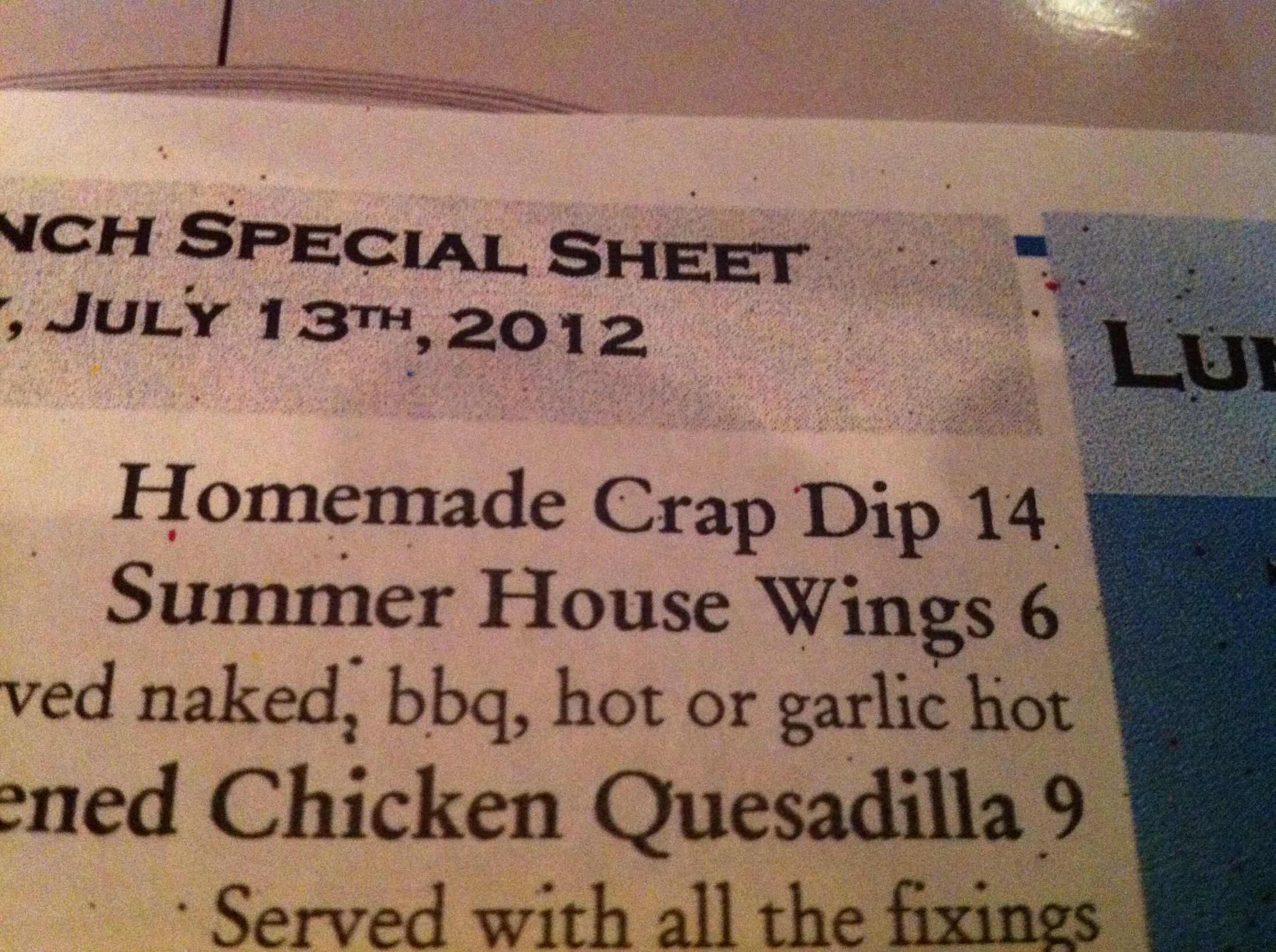 Homemade crap dip restaurant menu typo Blank Meme Template