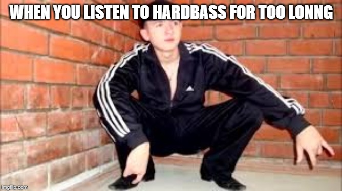 Slav Squat | WHEN YOU LISTEN TO HARDBASS FOR TOO LONNG | image tagged in slav squat | made w/ Imgflip meme maker