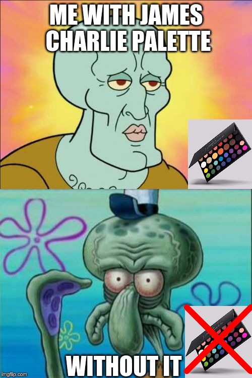 Squidward Meme | ME WITH JAMES CHARLIE PALETTE; WITHOUT IT | image tagged in memes,squidward | made w/ Imgflip meme maker