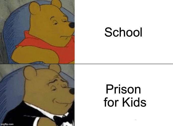 A best way to describe school is... | School; Prison for Kids | image tagged in memes,tuxedo winnie the pooh,school,prison | made w/ Imgflip meme maker
