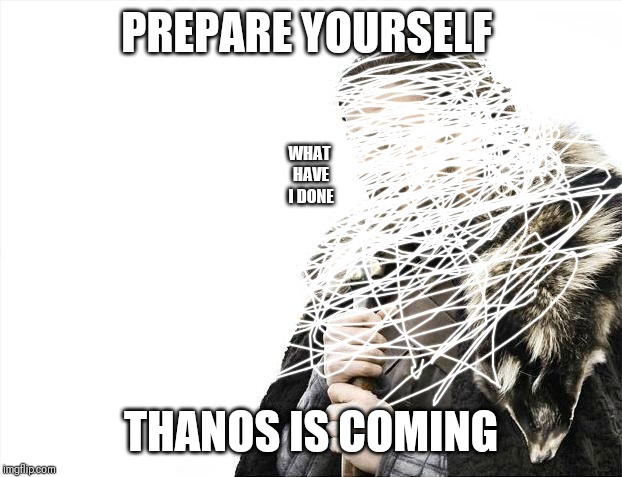 Brace Yourselves X is Coming | PREPARE YOURSELF; WHAT HAVE I DONE; THANOS IS COMING | image tagged in memes,brace yourselves x is coming | made w/ Imgflip meme maker