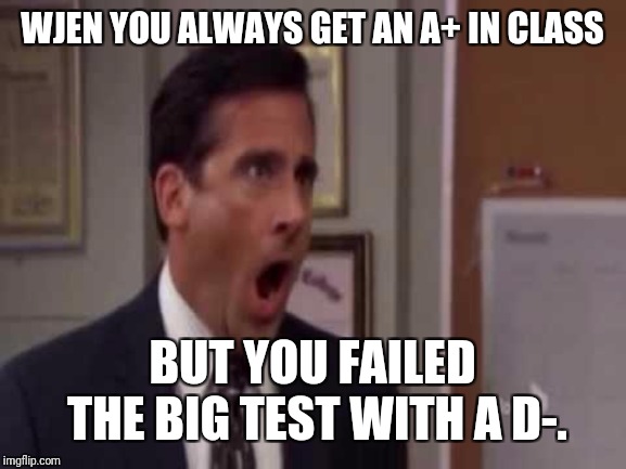 No, God! No God Please No! | WJEN YOU ALWAYS GET AN A+ IN CLASS; BUT YOU FAILED THE BIG TEST WITH A D-. | image tagged in no god no god please no | made w/ Imgflip meme maker