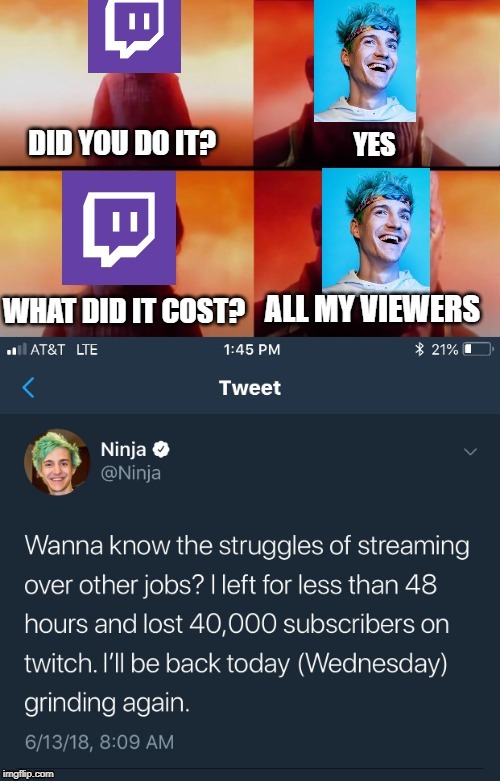 Ninja In Trouble | image tagged in thanos what did it cost | made w/ Imgflip meme maker