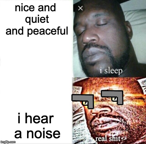 Sleeping Shaq | nice and quiet and peaceful; i hear a noise | image tagged in memes,sleeping shaq | made w/ Imgflip meme maker