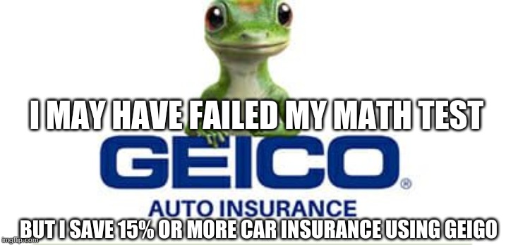 I MAY HAVE FAILED MY MATH TEST; BUT I SAVE 15% OR MORE CAR INSURANCE USING GEIGO | image tagged in memes | made w/ Imgflip meme maker